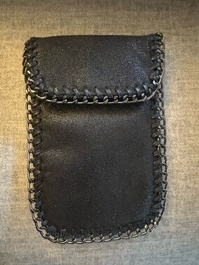 Black Chain-Trim Leather Phone Pouch